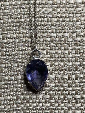16” silver chain stamped  Alexandrite quartz pendant teardrop shape beautiful!!
